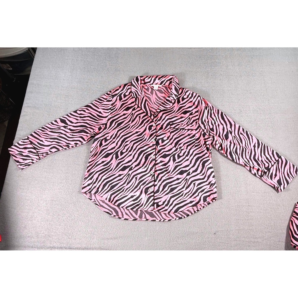 Victoria's Secret Zebra Print Pajama Set Pink Black Button Top Pants XL Comfort - Picture 2 of 12